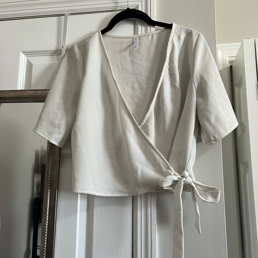 White short sleeve wrap top